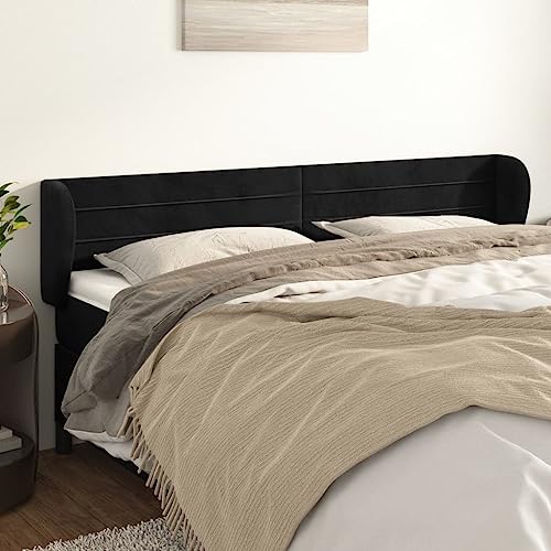 Mandloder Schwarzes Kopfteil mit Ohren, 183x23x78/88 cm, weicher Samt, höhenverstellbar, Robustes Holz, für Schlafzimmer, Bequeme Rückenunterstützung beim Lesen, einfaches Kopfteil Mandloder Schwarzes Kopfteil mit Ohren, 183x23x78/88 cm, weicher Samt, höhenverstellbar, Robustes Holz, für Schlafzimmer, Bequeme Rückenunterstützung beim Lesen, einfaches Kopfteil von Mandloder