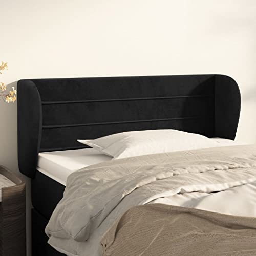 Mandloder Schwarzes Kopfteil mit Ohren, 83x23x78/88 cm, Samt-Bezug, höhenverstellbar, für Schlafzimmer, klassisches Design, robuste Holzbeine von Mandloder