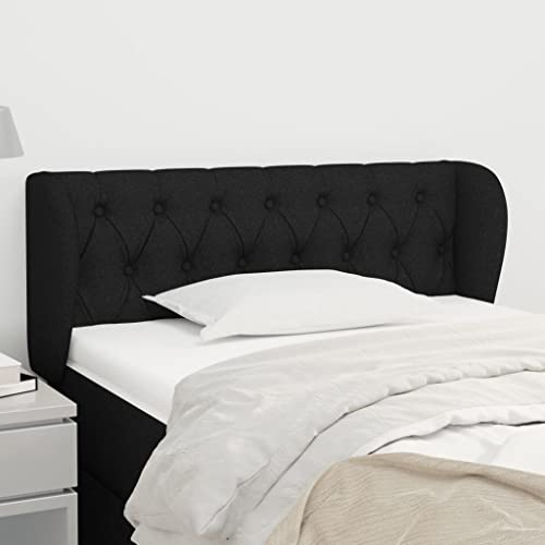 Mandloder Schwarzes Kopfteil mit Ohren, 93x23x78/88 cm, verstellbares Stoff-Bettkopfteil aus Polyester für Schlafzimmer, stabiles Headboard mit Holzbeinen von Mandloder
