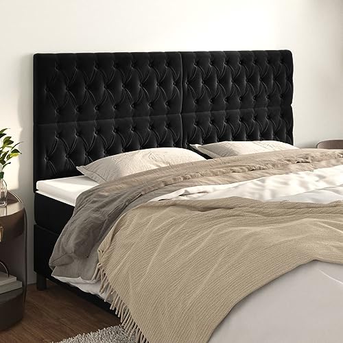 Mandloder Schwarzes Samt Kopfteil 4er Set, 90x7x78/88 cm, Höhenverstellbar, Weich Gepolstert für Komfort, Robuste Holzbeine, Elegantes Design für Schlafzimmer Mandloder Schwarzes Samt Kopfteil 4er Set, 90x7x78/88 cm, Höhenverstellbar, Weich Gepolstert für Komfort, Robuste Holzbeine, Elegantes Design für Schlafzimmer von Mandloder