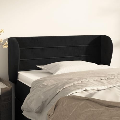 Mandloder Schwarzes Samt Kopfteil mit Ohren, 103x23x78/88 cm, Höhenverstellbar, Robuste Holzbeine für Schlafzimmer, Elegantes Design, Weicher Stoff Mandloder Schwarzes Samt Kopfteil mit Ohren, 103x23x78/88 cm, Höhenverstellbar, Robuste Holzbeine für Schlafzimmer, Elegantes Design, Weicher Stoff von Mandloder