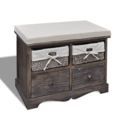 Mandloder Sitzbank mit Stauraum Braun 62×33×42 cm, Robuste Paulownia Holz Truhenbank mit 4 Aufbewahrungseinheiten, Ideal für Flur, Schlafzimmer und Eingangsbereich von Mandloder