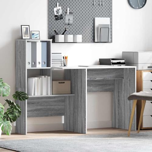 Mandloder Sonoma Grau Schreibtisch, 131,5x50x106,5 cm, Home Office Computertisch aus Holzwerkstoff, mit 3 Ablageregalen, für Büro und Schlafzimmer Mandloder Sonoma Grau Schreibtisch, 131,5x50x106,5 cm, Home Office Computertisch aus Holzwerkstoff, mit 3 Ablageregalen, für Büro und Schlafzimmer von Mandloder