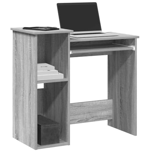 Mandloder Sonoma Grau Schreibtisch mit Regal, robuster Holzwerkstoff Bürotisch 84x40x78 cm, praktischer Computertisch für Arbeitszimmer, Schlafzimmer, Wohnzimmer, pflegeleichtes Home Office Möbel von Mandloder