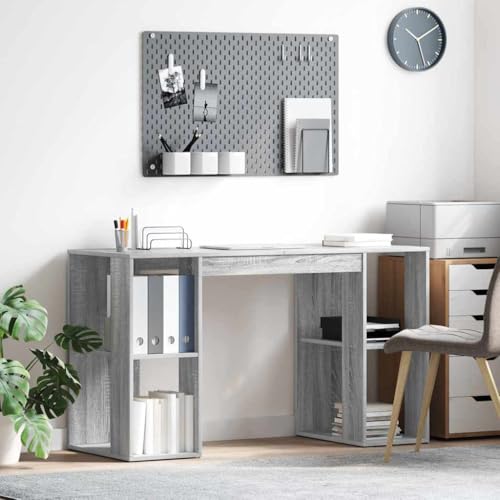 Mandloder Sonoma-Grauer Schreibtisch mit Stauraum, 130x50,5x75 cm, Holzwerkstoff, ideal für Home Office & Arbeitszimmer, funktionaler Computertisch für Laptop & Bürobedarf von Mandloder