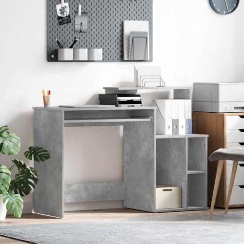 Mandloder Tisch mit Stauraum Betongrau, 120.5 x 44 x 88.5 cm Holzwerkstoff, minimalistischer Schreibtisch für Home-Office & Gemeinschaftsbereiche, praktischer Arbeitsplatz von Mandloder