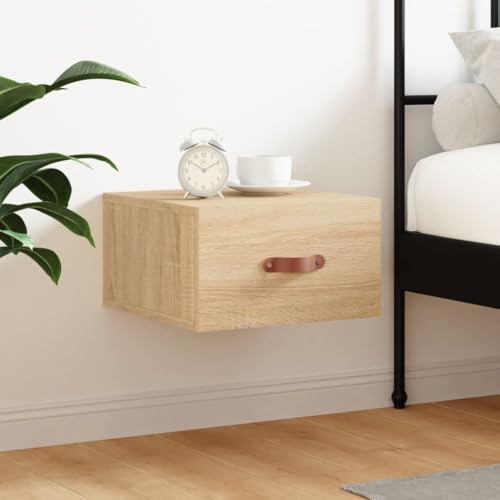 Mandloder Wand-Nachttisch Sonoma-Eiche 35x35x20 cm, schwebend, Holzwerkstoff, Hängeregal für Schlafzimmer, Wohnzimmer, praktischer Stauraum, Moderne Möbel von Mandloder