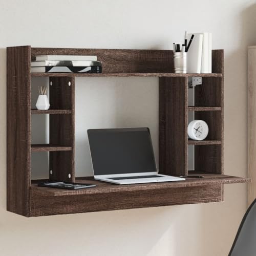 Mandloder Wand-Schreibtisch Braun Eichen-Optik, 105x48x75 cm Holzwerkstoff für Laptop Arbeit und Stauraum, platzsparendes Möbelstück für Zuhause von Mandloder