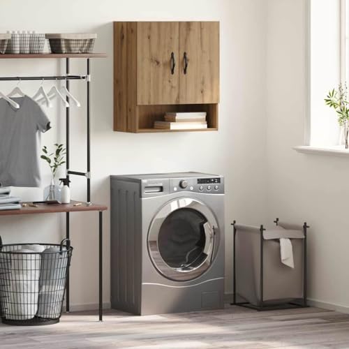 Mandloder Wandschrank Eiche handwerklich 60 x 31 x 70 cm, Holzwerkstoff Badschrank, Küchenschrank, Hängeschrank mit 3 Fächern für mehr Stauraum und Organisation von Mandloder