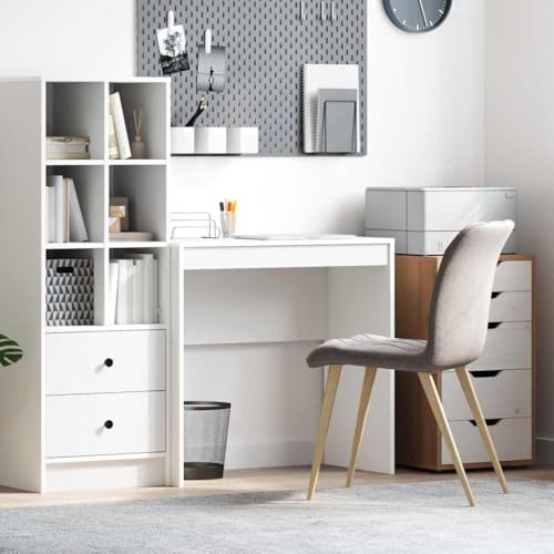 Mandloder Weißer Schreibtisch 80x40x76cm aus Holzwerkstoff, moderner Computertisch für Home Office, Laptop, Schlafzimmer, platzsparender Arbeitstisch mit Ablagefach für Studenten von Mandloder