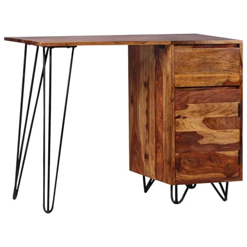 Massivholz Akazie Schreibtisch, 102x45x76 cm, mit 1 Schublade und 1 Schrank, handgefertigt, braun, für Home Office und Arbeitszimmer von Mandloder
