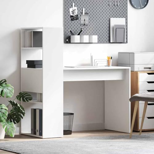 Moderner Schreibtisch mit Regal, 113x54x120 cm, weißer Holzwerkstoff, Matte Oberfläche, ideal für Büro, Schlafzimmer, Arbeitszimmer, für Laptop und Schreiben Moderner Schreibtisch mit Regal, 113x54x120 cm, weißer Holzwerkstoff, Matte Oberfläche, ideal für Büro, Schlafzimmer, Arbeitszimmer, für Laptop und Schreiben von Mandloder