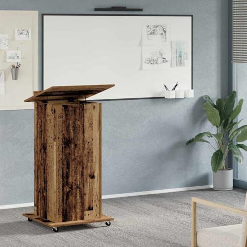 Modernes Podium mit Schublade, Regal und Rollen, 55x55x107 cm, aus mattem Altholz-Holzwerkstoff für Büro und Zuhause, vielseitig einsetzbar von Mandloder