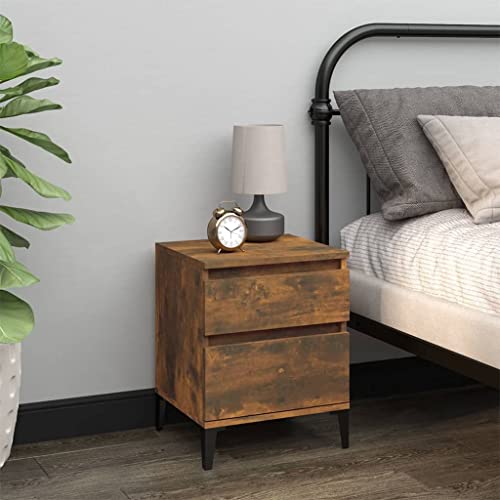 Nachttisch Räuchereiche 40x35x50 cm, Moderner Beistelltisch mit Schublade und offenem Fach, Robustes Holzwerkstoff-Design, Schlafzimmer, Wohnzimmer, Büro Möbel, Vielseitige Ablagefläche von Mandloder