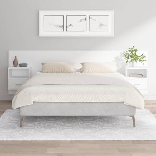 Robustes Kopfteil mit Nachttischen, weißer Holzwerkstoff, 160 cm breit, wandmontiert für Schlafzimmer, inklusive 2 Nachttische, ideal für Stauraum Robustes Kopfteil mit Nachttischen, weißer Holzwerkstoff, 160 cm breit, wandmontiert für Schlafzimmer, inklusive 2 Nachttische, ideal für Stauraum von Mandloder