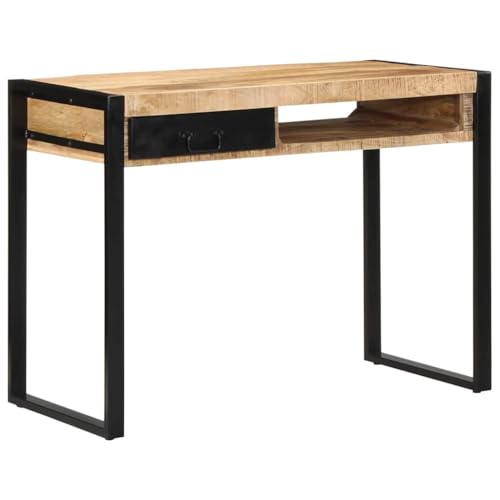 Schreibtisch 100x50x75 cm Raues Massivholz Mango, Moderner Computertisch für Arbeitszimmer, Stabiler Bürotisch mit Metallfüßen für Home Office Nutzung von Mandloder