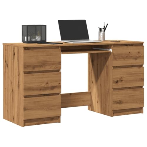 Schreibtisch Artisan-Eiche 140x50x77 cm, geräumiger Home-Office Holztisch mit 6 Schubladen für Laptop und PC-Geräte, stabile Arbeitsplatte Schreibtisch Artisan-Eiche 140x50x77 cm, geräumiger Home-Office Holztisch mit 6 Schubladen für Laptop und PC-Geräte, stabile Arbeitsplatte von Mandloder