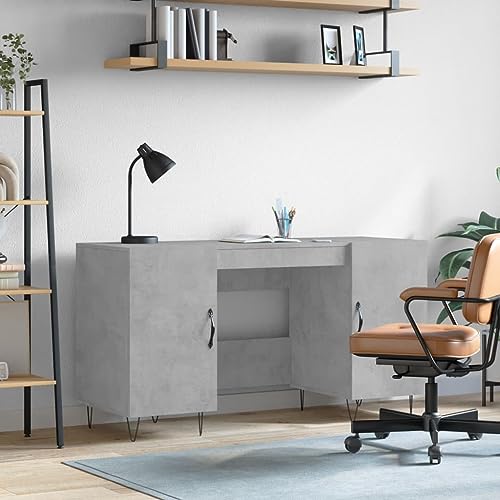 Schreibtisch Betongrau 140x50x75 cm, Holzwerkstoff Bürotisch mit 4 Türen für Heimbüro und Schlafzimmer, langlebiges Arbeitszimmer Möbel von Mandloder