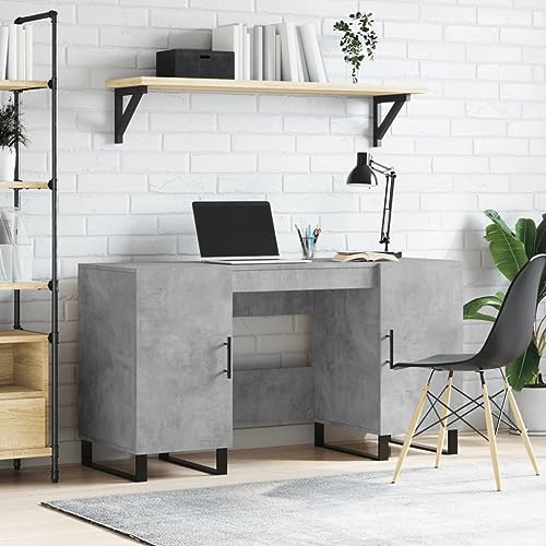 Schreibtisch Betongrau 140x50x75 cm, Moderner Bürotisch mit 4 Türen, Robuster Computertisch für Schlafzimmer & Home-Office Arbeitszimmer von Mandloder