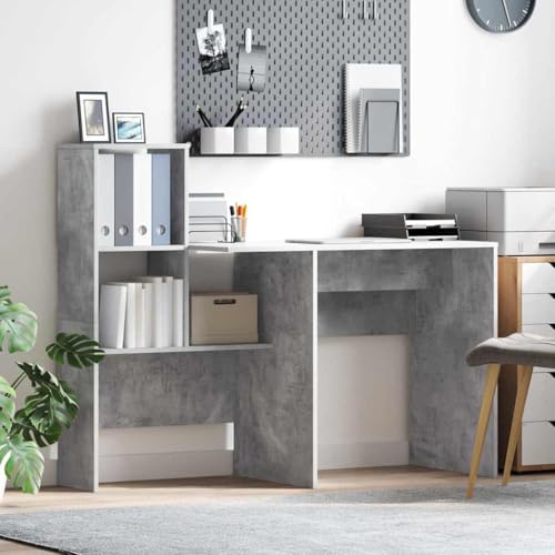 Schreibtisch Betongrau mit 3 Regalen, Moderner Holzwerkstoff Computertisch für Home Office, Langlebiger Arbeitstisch mit Kabelmanagement, Ideal für Studenten, 131,5 x 50 x 106,5 cm Schreibtisch Betongrau mit 3 Regalen, Moderner Holzwerkstoff Computertisch für Home Office, Langlebiger Arbeitstisch mit Kabelmanagement, Ideal für Studenten, 131,5 x 50 x 106,5 cm von Mandloder