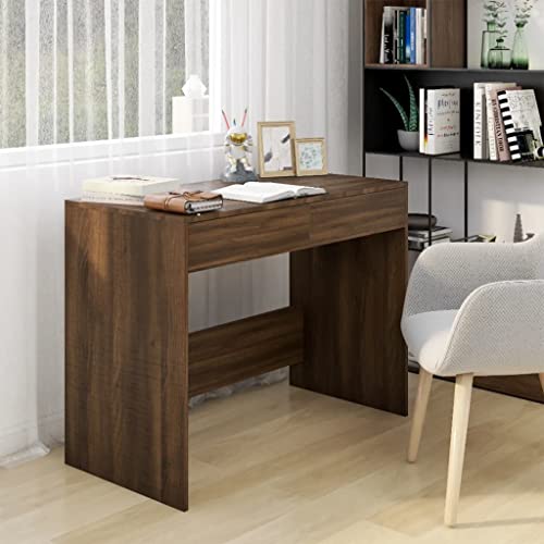 Schreibtisch Braun Eichen-Optik, 101x50x76,5 cm Holzwerkstoff, mit 2 Schubladen, für Büro, Schlafzimmer, Lernen und Arbeiten von Mandloder