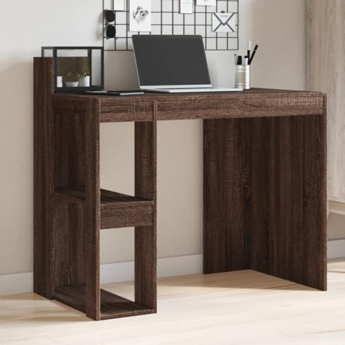Schreibtisch Braun Eichen-Optik, 103,5x56,5x94 cm Holzwerkstoff, robuster Computertisch mit 2 Ablagen, langlebiger Bürotisch für Home-Office & Studentenzimmer von Mandloder