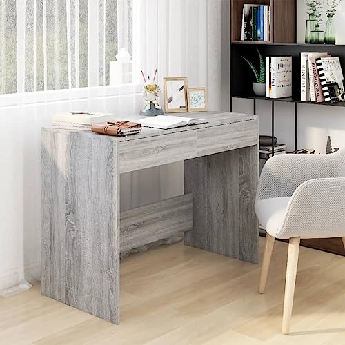 Schreibtisch Grau Sonoma, 101x50x76,5 cm, Holzwerkstoff, robuster Arbeitstisch mit 2 Schubladen für Büro, Schlafzimmer und Home-Office von Mandloder