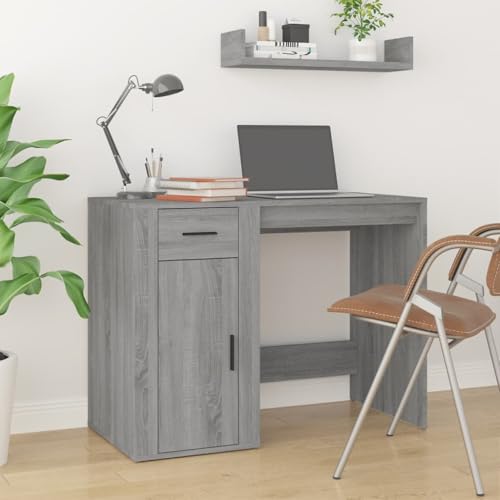 Schreibtisch Grau Sonoma 100x49x75 cm aus Holzwerkstoff, moderner Bürotisch mit Schublade und Schrank für Home-Office, langlebige Arbeitsplatte von Mandloder