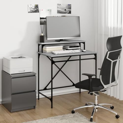 Schreibtisch Grau Sonoma 80x50x90 cm, robuster Holzwerkstoff und Eisen, ideal für Büro, Schlafzimmer und Home-Office, mit praktischer Ablage für Monitor von Mandloder