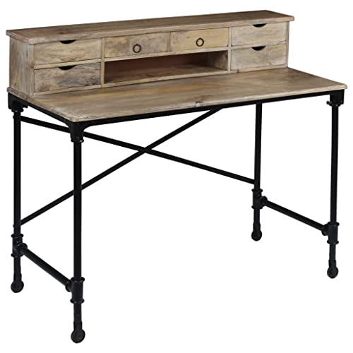 Schreibtisch Mangoholz Massivholz und robuster Stahl, 110x50x96 cm, mit 6 Schubladen, Vintage Industrie Design für Büro, Schlafzimmer oder Home Office Schreibtisch Mangoholz Massivholz und robuster Stahl, 110x50x96 cm, mit 6 Schubladen, Vintage Industrie Design für Büro, Schlafzimmer oder Home Office von Mandloder