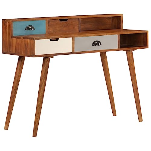 Schreibtisch Massivholz Akazie 110x50x90 cm, Dunkles Honig-Finish, Büro Computertisch mit 4 Schubladen & 2 Ablagefächern, Moderner Arbeitstisch für Home Office & Schlafzimmer von Mandloder
