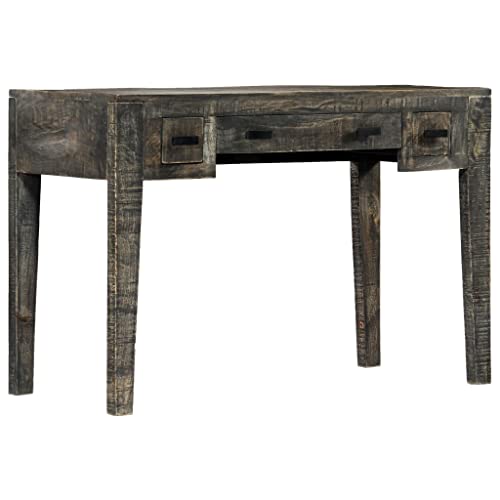 Schreibtisch Schwarz 110x50x75 cm aus massivem Mangoholz mit 3 Schubladen, poliert und lackiert, vielseitig nutzbar als Bürotisch oder Konsolentisch für Wohnzimmer und Schlafzimmer von Mandloder