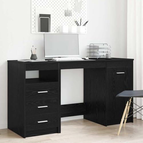 Schreibtisch Schwarze Eiche 140x50x76 cm, Moderner Holzwerkstoff Bürotisch mit Schubladen, Regal und Tür, Ideal für Home Office, Laptop und Gaming Schreibtisch Schwarze Eiche 140x50x76 cm, Moderner Holzwerkstoff Bürotisch mit Schubladen, Regal und Tür, Ideal für Home Office, Laptop und Gaming von Mandloder
