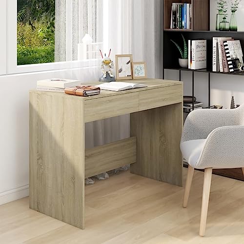 Schreibtisch Sonoma-Eiche 101x50x76,5 cm, robuster Holzwerkstoff Arbeitstisch mit 2 Schubladen, ideal für Büro, Schule & Zuhause zum Schreiben & Arbeiten von Mandloder