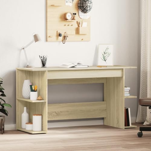 Schreibtisch Sonoma-Eiche 140x50x75 cm, Holzwerkstoff, langlebig, Stabiler Computertisch, praktischer Bürotisch für Laptop, Schlafzimmer, Arbeitszimmer von Mandloder