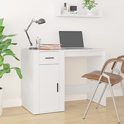 Schreibtisch Weiß 100x49x75 cm Holzwerkstoff, Eleganter Computertisch mit Schublade und Schrank, vielseitiger Bürotisch für Schlafzimmer und Home-Office von Mandloder