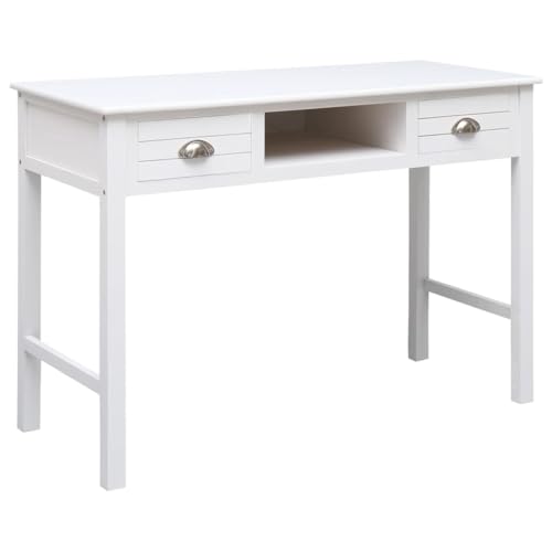 Schreibtisch Weiß 108x45x76 cm Massivholz Paulownia, Robuster Holztisch mit 2 Schubladen für Büro, Schlafzimmer & Home Office Schreibtisch Weiß 108x45x76 cm Massivholz Paulownia, Robuster Holztisch mit 2 Schubladen für Büro, Schlafzimmer & Home Office von Mandloder