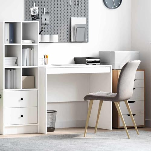 Schreibtisch Weiß 90x50x76cm, Kompakter Büro Computertisch aus Holzwerkstoff mit Ablagefach, Eleganter Home Office Arbeitstisch für Laptop, Modernes Design für Schlafzimmer und Büro von Mandloder