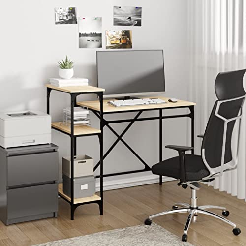 Schreibtisch mit Regal Sonoma-Eiche 105x50x90 cm Holzwerkstoff, robuster Computertisch für Heimbüro, Laptop, Gaming, Stabiler Bürotisch mit 3 Ablagen von Mandloder