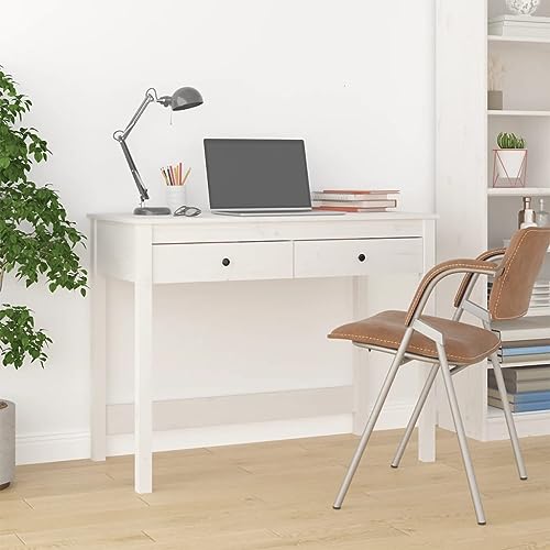 Schreibtisch mit Schubladen Weiß, 100x50x78 cm Massivholz Kiefer, robuster Bürotisch für Laptop und Arbeitszimmer, vielseitiger Computertisch von Mandloder