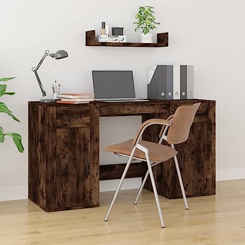 Schreibtisch mit Stauraum aus Räuchereiche Holzwerkstoff, 100x49x75 cm, Robustes Home Office Computer Desk Set für Schlafzimmer & Arbeitszimmer von Mandloder