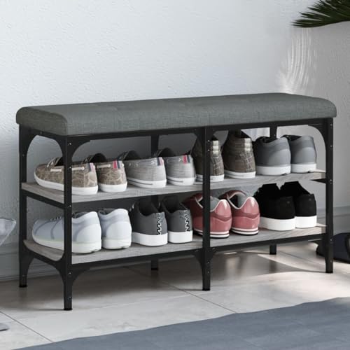 Schuhbank Grau Sonoma 82x32x47 cm, robuster Holzwerkstoff Eingangsbereich Sitzbank mit Stauraum für Schuhe, Polsterung für bequemes Anziehen von Mandloder