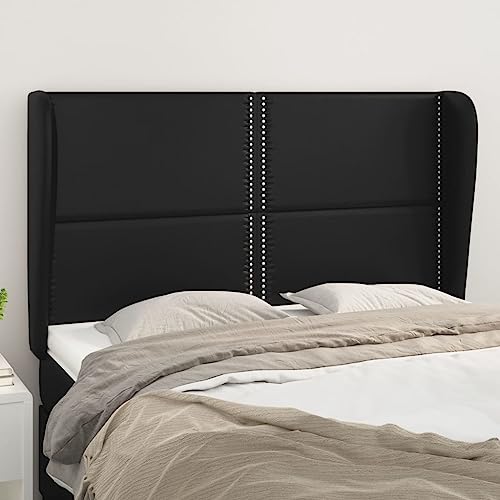 Schwarzes Kopfteil mit Ohren, 147x23x118/128 cm, verstellbar, Kunstleder, robust für Doppelbett, bequemes Rückenpolster, stilvolle Wandpaneele Schwarzes Kopfteil mit Ohren, 147x23x118/128 cm, verstellbar, Kunstleder, robust für Doppelbett, bequemes Rückenpolster, stilvolle Wandpaneele von Mandloder