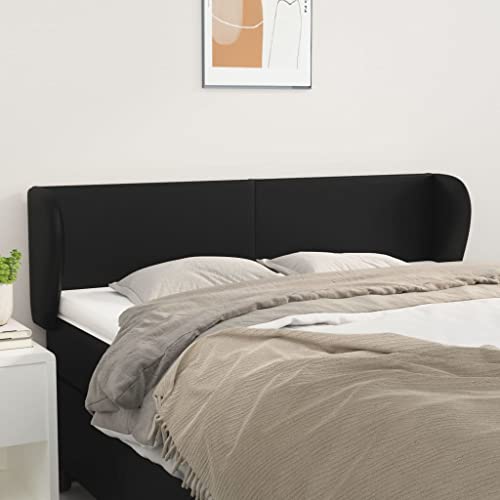 Schwarzes Kopfteil mit Ohren, 147x23x78/88 cm, Robustes Kunstleder, höhenverstellbar, für Schlafzimmer, bequemes Rückenpolster und langlebiger Wandschutz Schwarzes Kopfteil mit Ohren, 147x23x78/88 cm, Robustes Kunstleder, höhenverstellbar, für Schlafzimmer, bequemes Rückenpolster und langlebiger Wandschutz von Mandloder