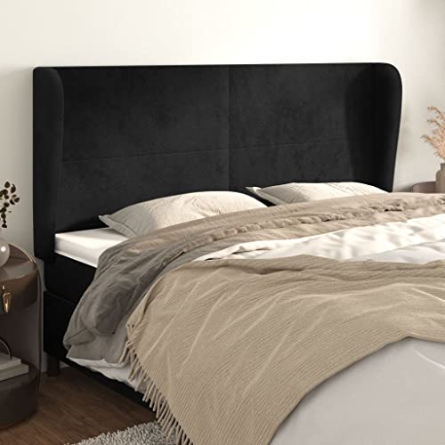Schwarzes Kopfteil mit Ohren, 163 cm, weicher Samt, höhenverstellbar, Robustes Holz, luxuriöses Design, Wandpolster für Schlafzimmer, bequemes Rückenpolster Schwarzes Kopfteil mit Ohren, 163 cm, weicher Samt, höhenverstellbar, Robustes Holz, luxuriöses Design, Wandpolster für Schlafzimmer, bequemes Rückenpolster von Mandloder