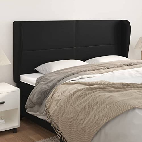 Schwarzes Kopfteil mit Ohren, 183x23x118/128 cm, aus langlebigem Kunstleder für Schlafzimmer, verstellbar, bietet hervorragende Unterstützung von Mandloder
