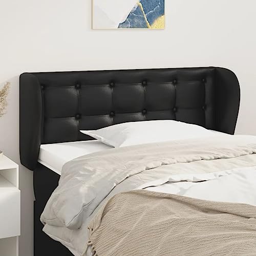 Schwarzes Kopfteil mit Ohren, 93x23x78/88 cm, aus langlebigem Kunstleder für Doppelbett und Einzelbett, höhenverstellbar mit robuster Holzstütze, ideal zum Lesen Schwarzes Kopfteil mit Ohren, 93x23x78/88 cm, aus langlebigem Kunstleder für Doppelbett und Einzelbett, höhenverstellbar mit robuster Holzstütze, ideal zum Lesen von Mandloder