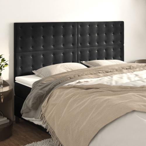 Schwarzes Samt Kopfteil 4er-Set, 90x5x78/88 cm, Höhenverstellbar, Weich Gepolstert für Doppelbett und Schlafzimmer, Robuste Holzbeine, Einfache Montage Schwarzes Samt Kopfteil 4er-Set, 90x5x78/88 cm, Höhenverstellbar, Weich Gepolstert für Doppelbett und Schlafzimmer, Robuste Holzbeine, Einfache Montage von Mandloder