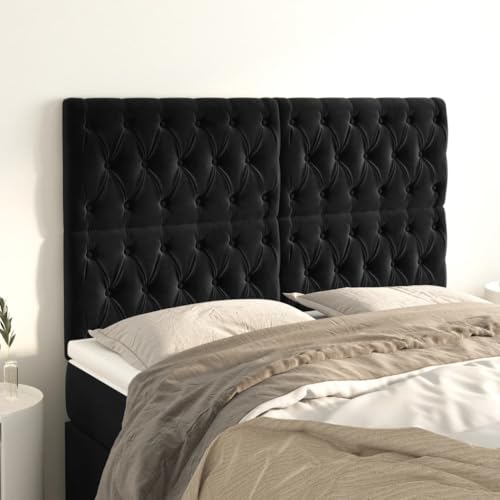 Schwarzes Samt Kopfteil Set, 4 STK., 80x7x78/88 cm, Höhenverstellbar, Robuste Holzbeine, Klassisches Design für Schlafzimmer, Weiches Wandpolster, Einfache Montage, Optimaler Rückenschutz von Mandloder