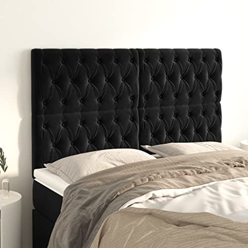 Schwarzes Samt Kopfteil Set, 4 Stück, 72x7x78/88 cm, Höhenverstellbar, Wandpaneele für Schlafzimmer, Weich Gepolstertes Rückenpolster Schwarzes Samt Kopfteil Set, 4 Stück, 72x7x78/88 cm, Höhenverstellbar, Wandpaneele für Schlafzimmer, Weich Gepolstertes Rückenpolster von Mandloder